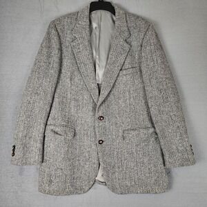 Harris Tweed blazer Sport Coat Mens 44R Gray Herringbone 100% Scottish Wool